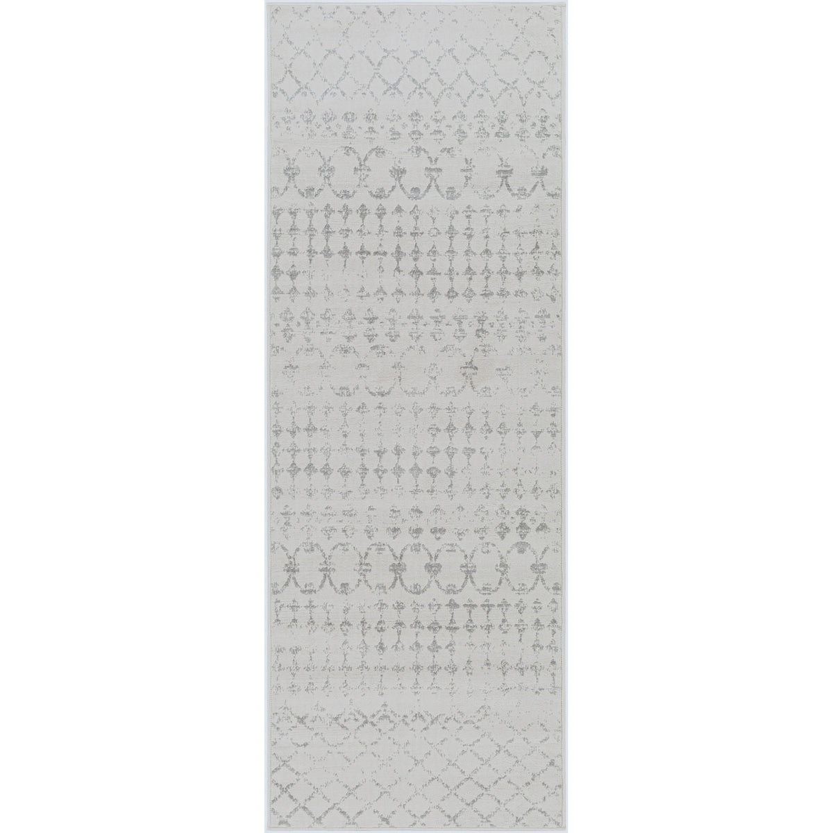 Tapis de couloir SURYA Lyon berbère, motifs géométriques gris sur fond blanc cassé, vue 2