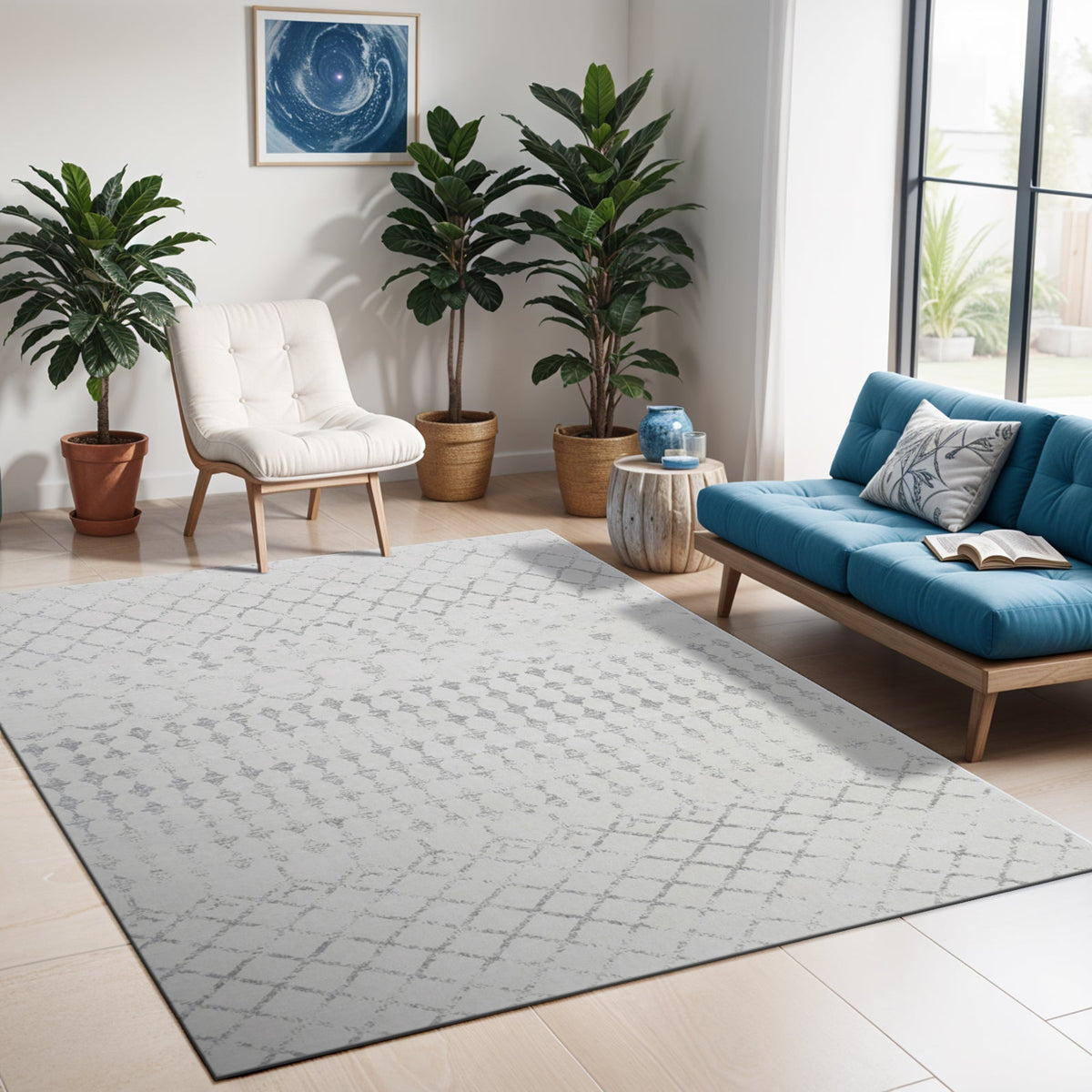 Tapis de couloir SURYA Lyon berbère, motifs géométriques gris sur fond blanc cassé, vue 11