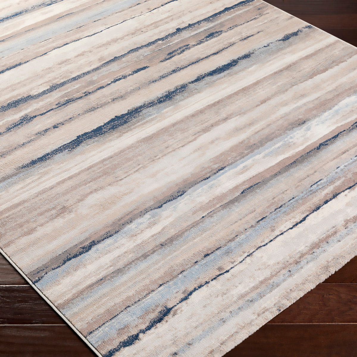 Tapis SURYA Dusel scandinave, motif rayures horizontales beige, crème et bleu, vue 7