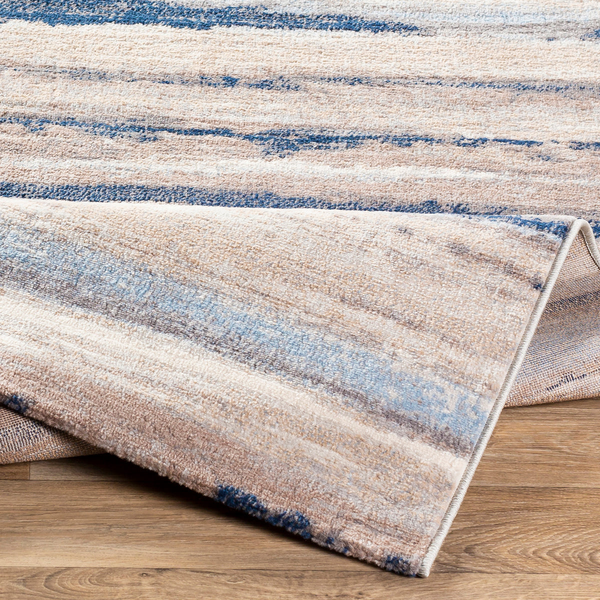 Tapis SURYA Dusel scandinave, motif rayures horizontales beige, crème et bleu, vue 5