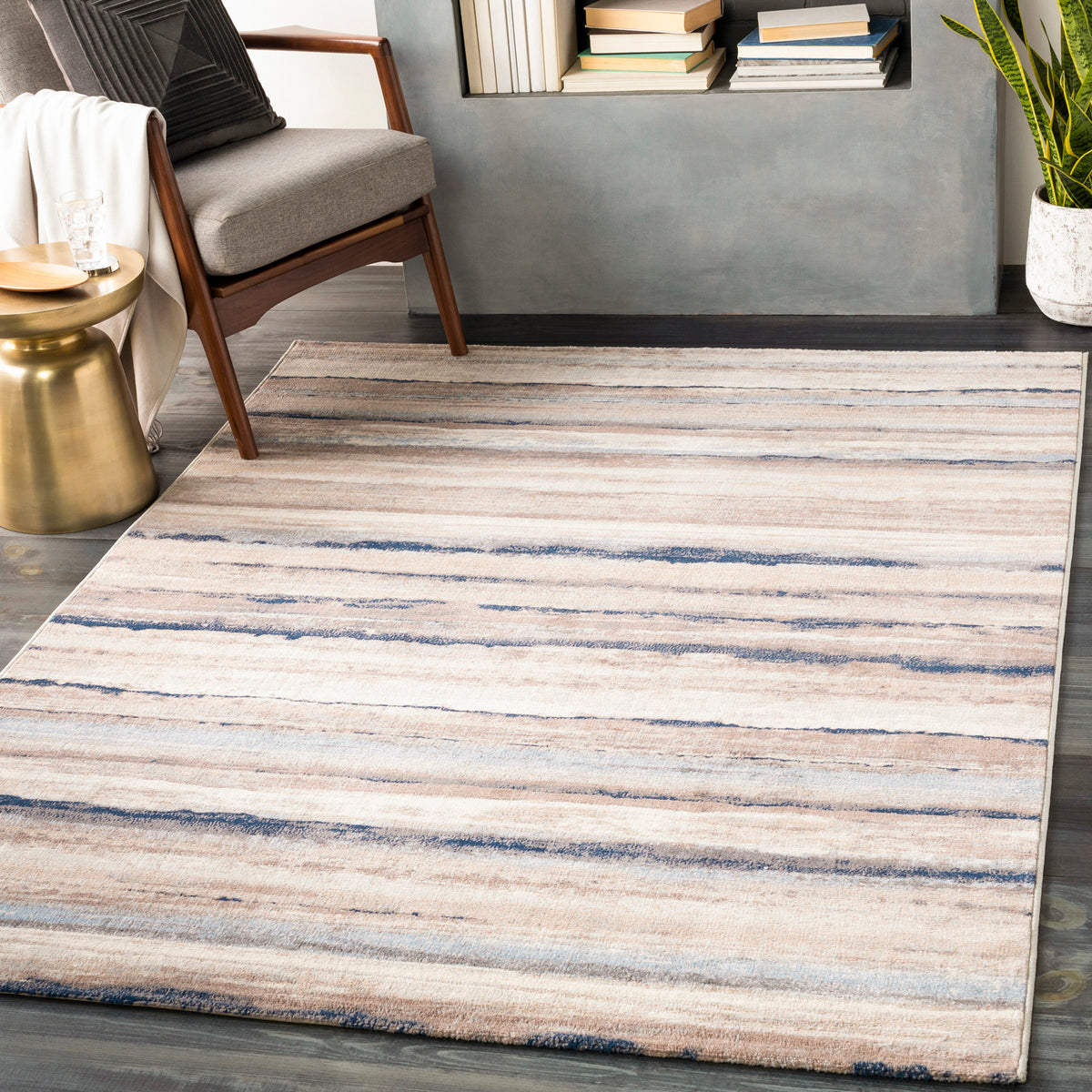 Tapis SURYA Dusel scandinave, motif rayures horizontales beige, crème et bleu, vue 13
