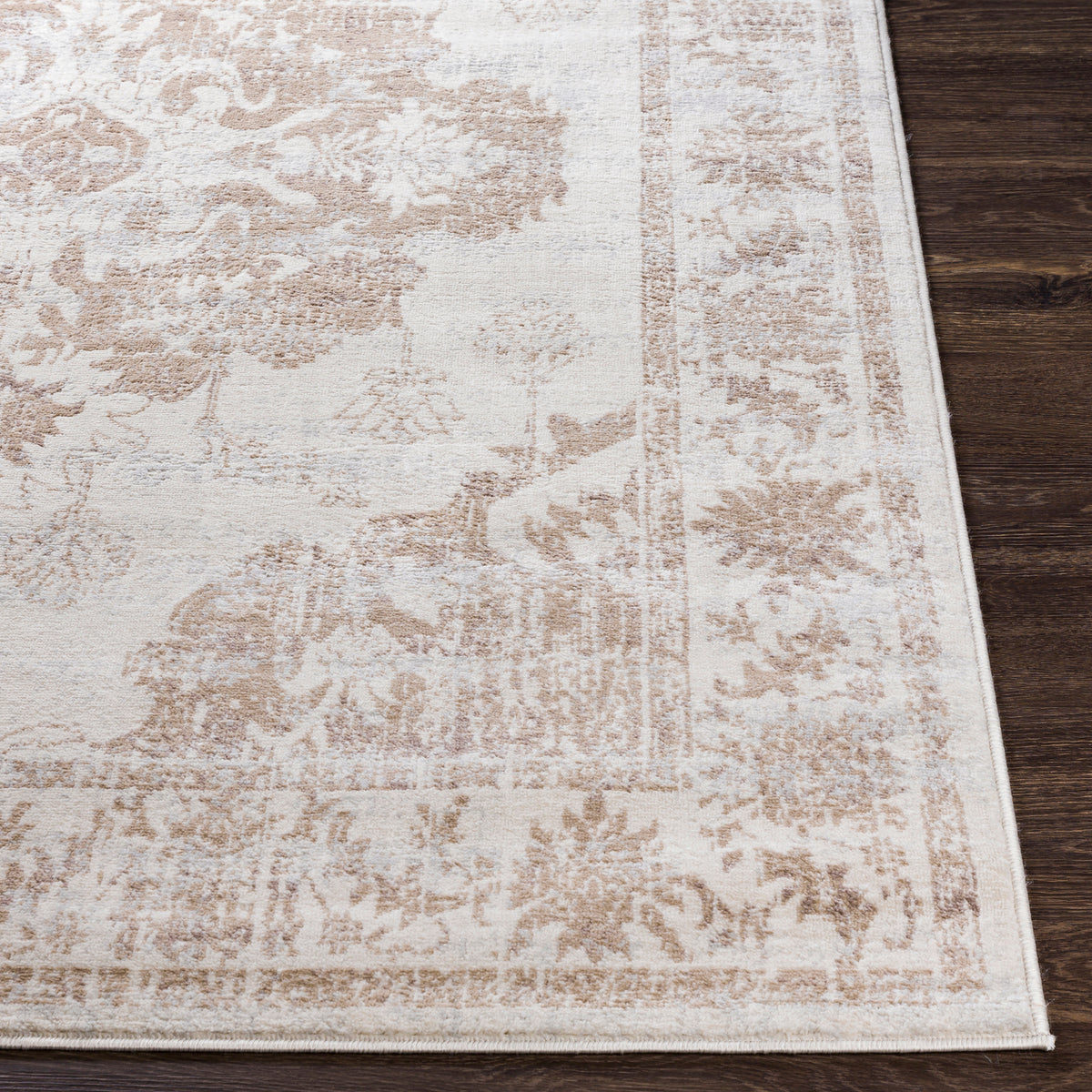 Tapis Surya Shawna vintage oriental, médaillon patiné beige et taupe sur fond ivoire, vue 5