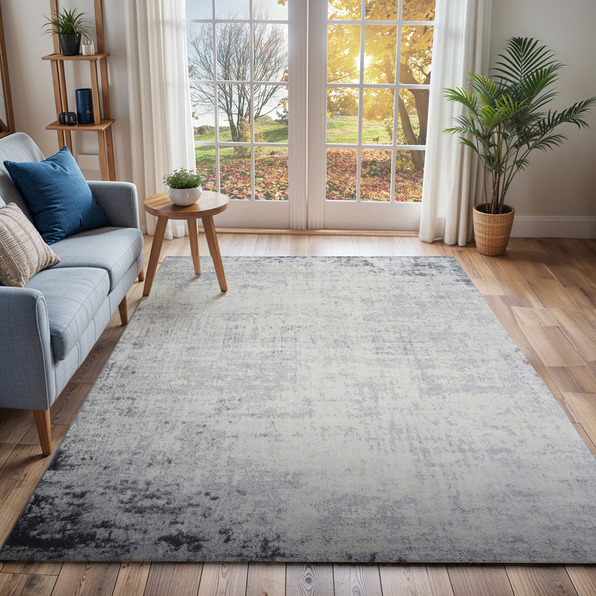 Tapis SURYA Alix moderne, motif abstrait patiné gris et anthracite sur fond blanc cassé, vue 7
