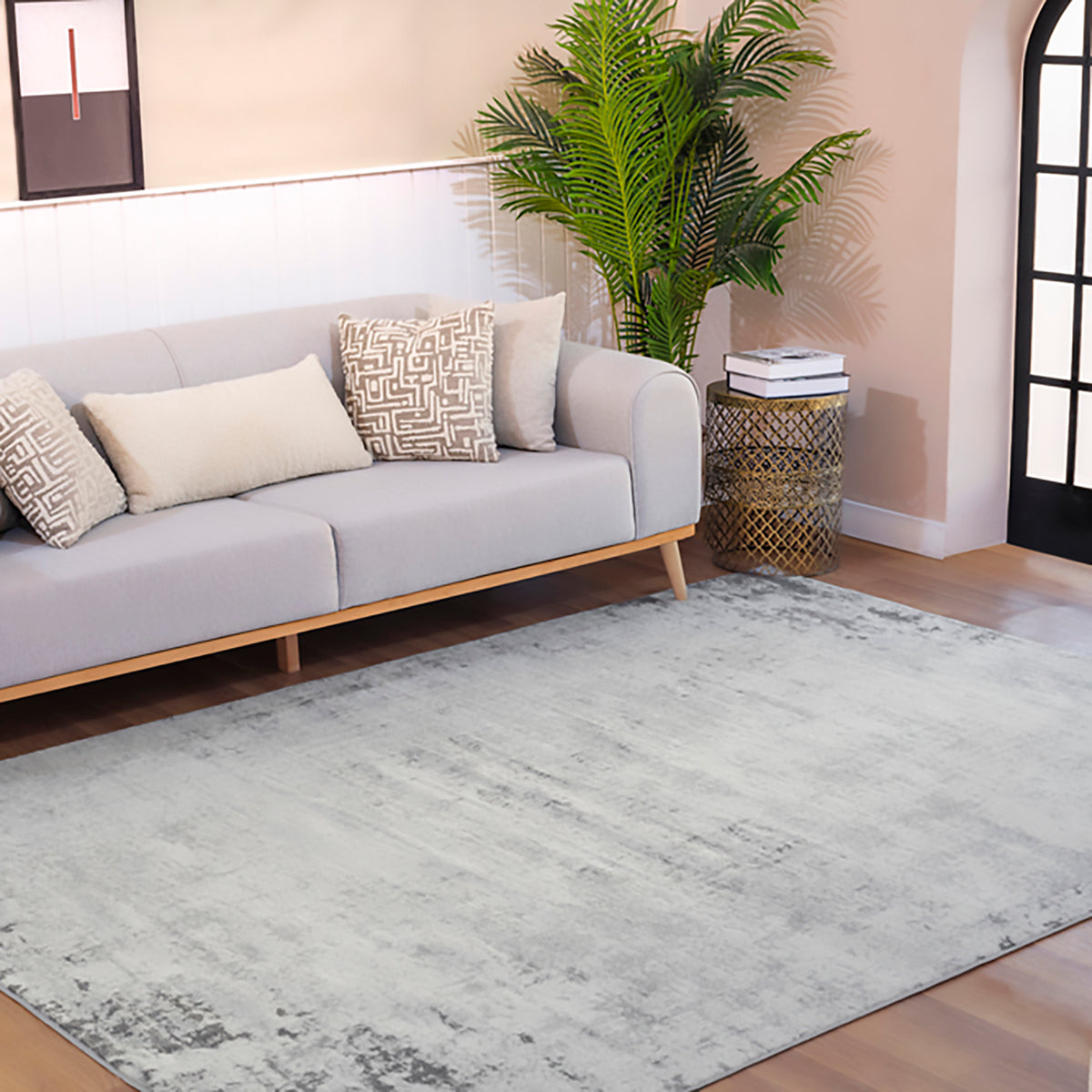 Tapis SURYA Utrecht moderne, motif abstrait patiné gris et anthracite sur fond blanc cassé, vue 11