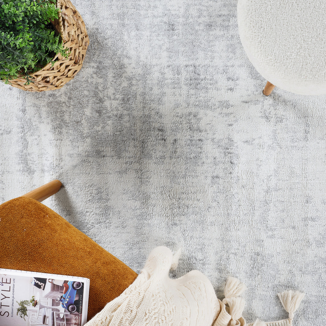 Tapis Rond Abstrait Utrecht Moderne Blanc/Gris Rond