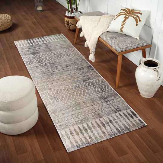 Tapis de Couloir Scandinave Bohème Gris/Brun Mykonos