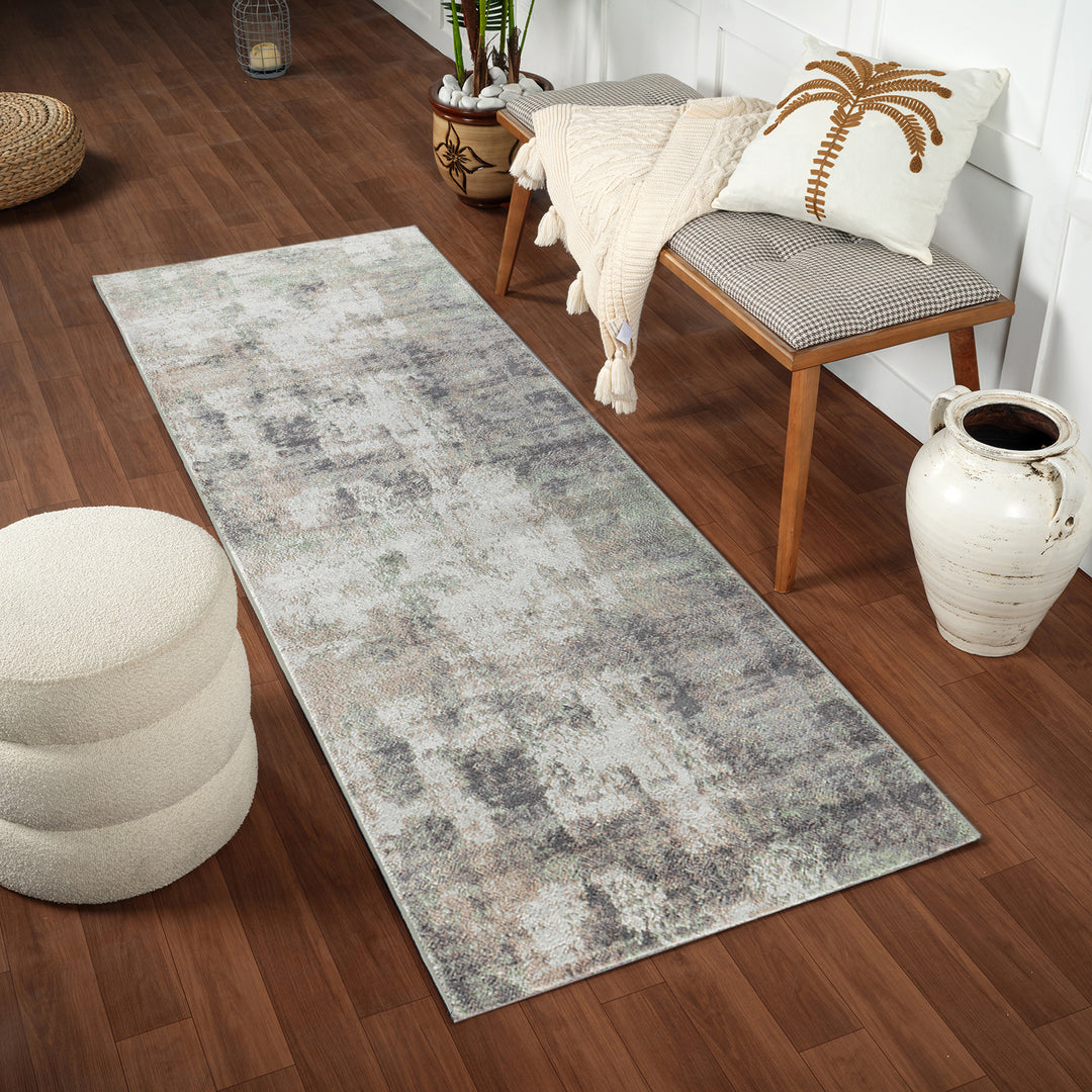 Tapis de Couloir Abstrait Moderne Gris/Brun Jaito