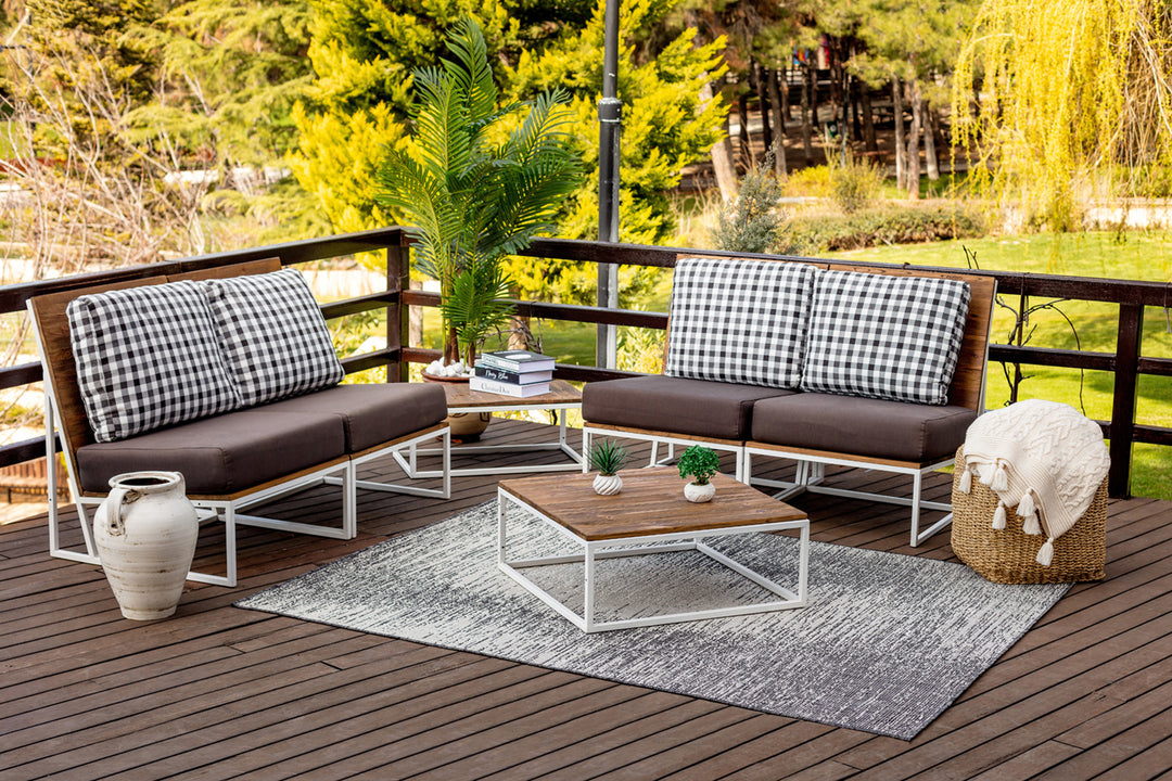 BONG Tapis d'Extérieur/Intérieur Ivoire/Gris 160x213
