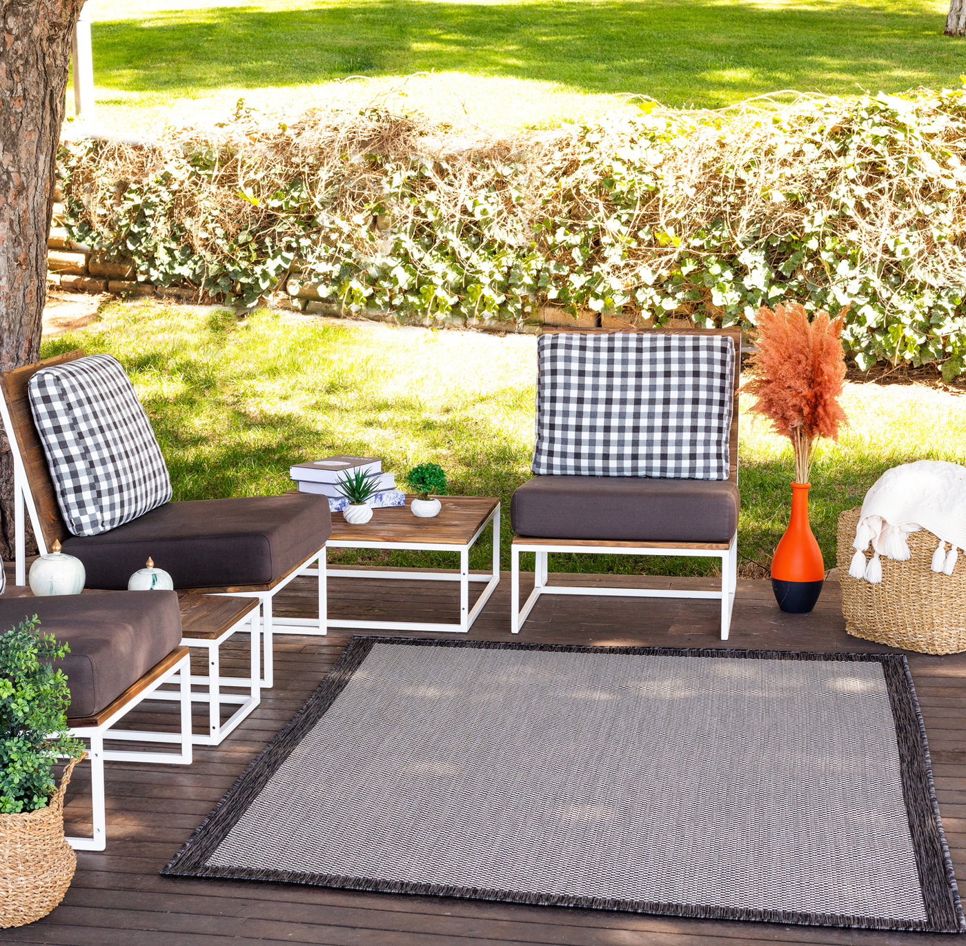 KIRIKI Tapis d'Extérieur/Intérieur Gris/Ivoire 160x213