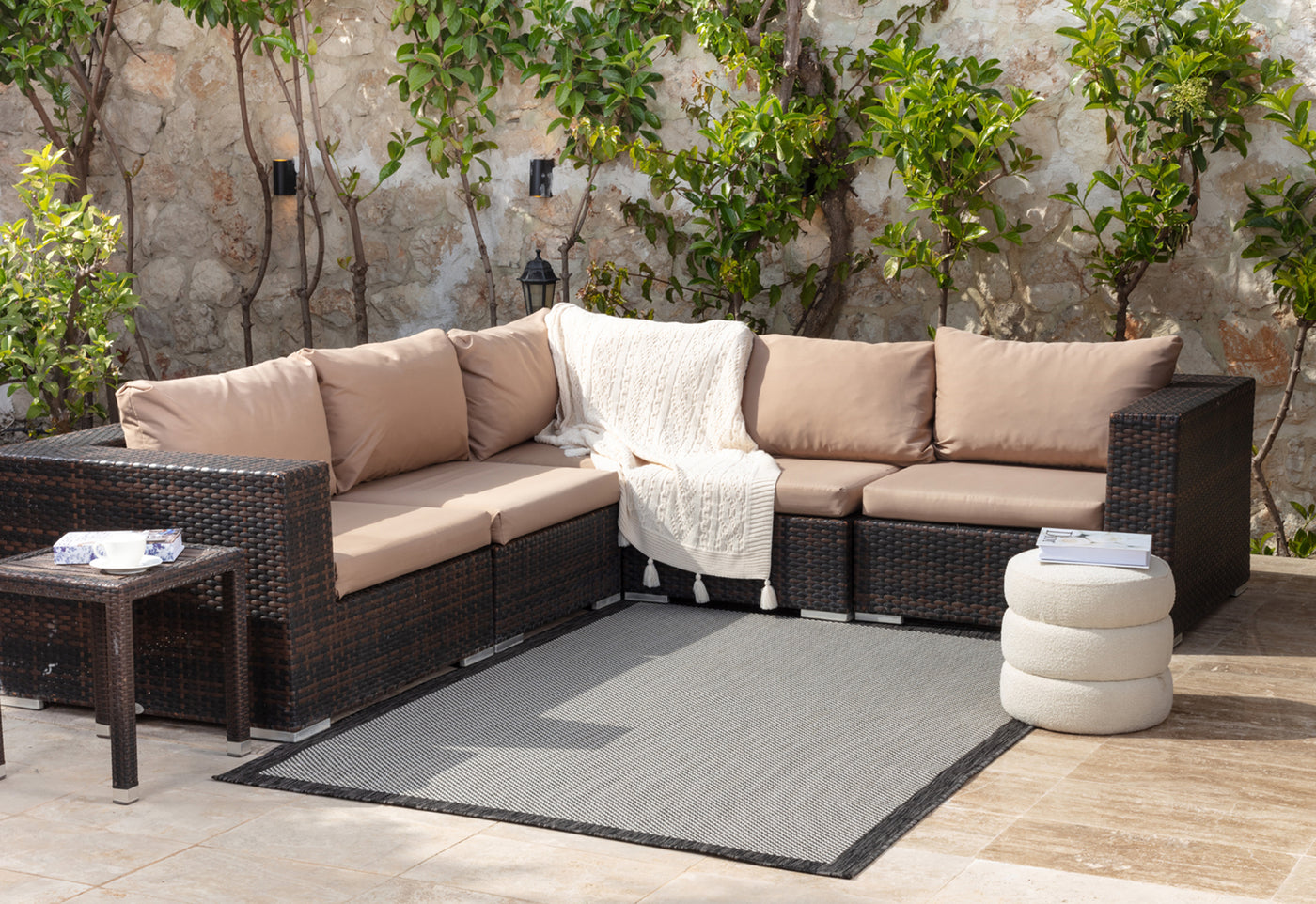 KIRIKI Tapis d'Extérieur/Intérieur Gris/Ivoire 160x213