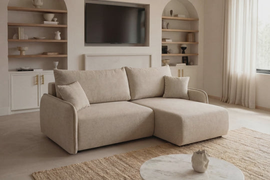 Canapé d'angle reversible SACHA tissu chiné beige — photo produit