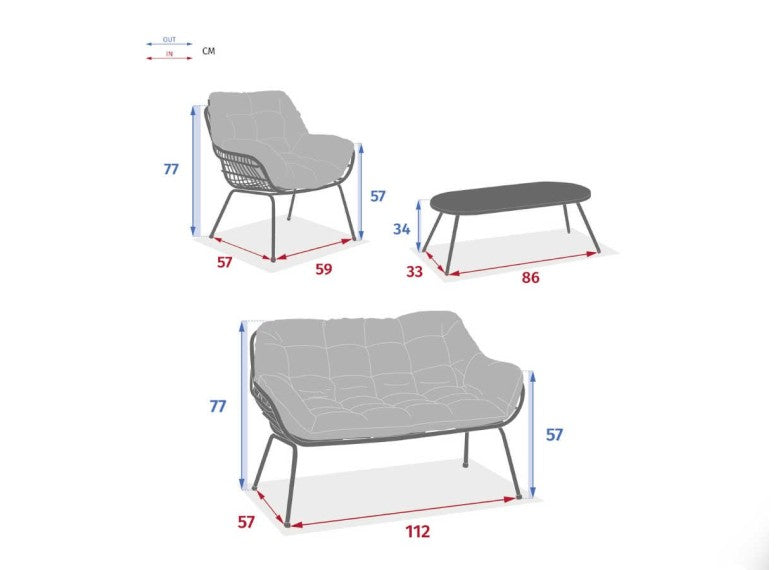 Salon de jardin HESPERIDE PAOPAO graphite en acier