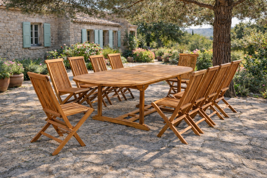 salon de jardin en teck huilé 10 chaises