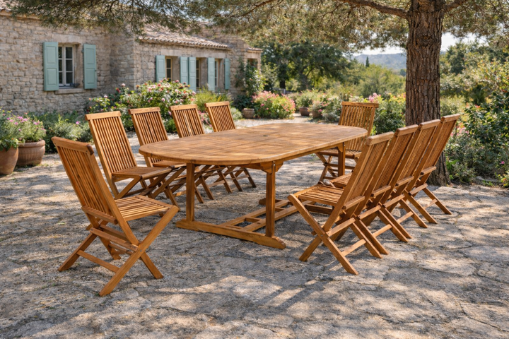 salon de jardin en teck huilé 10 chaises
