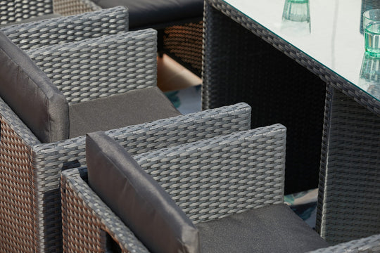 salon de jardin encastrable pour 6 personnes Noir et Noir zoom coussins