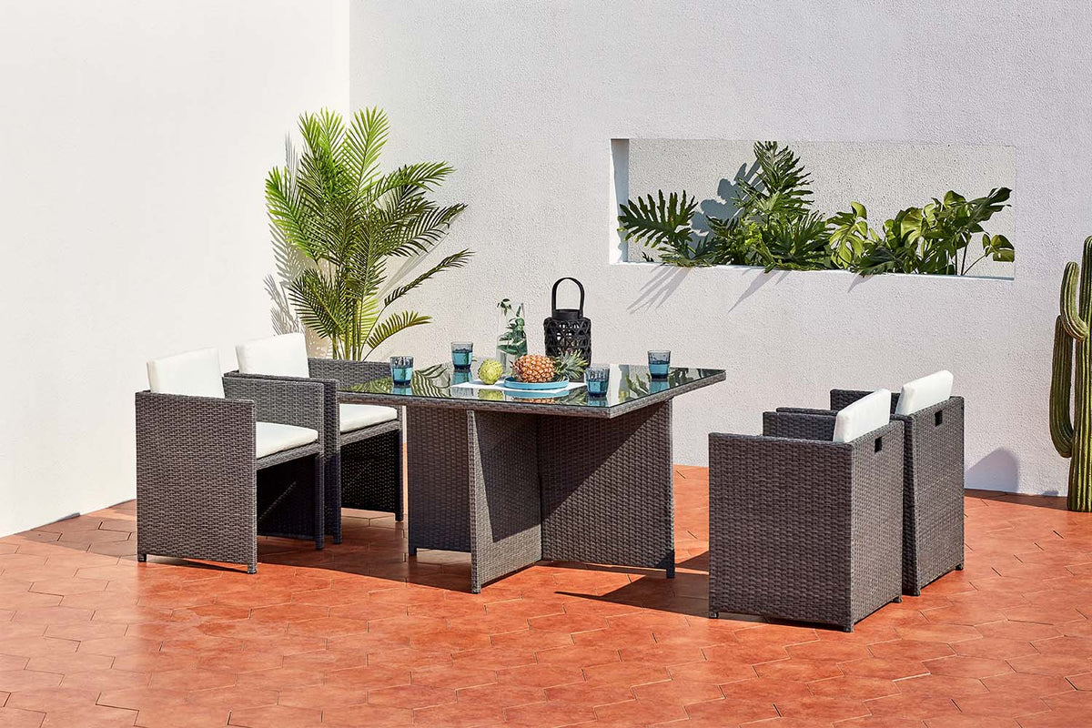 salon de jardin encastrable pour 4 personnes en résine tressée Gris et blanc