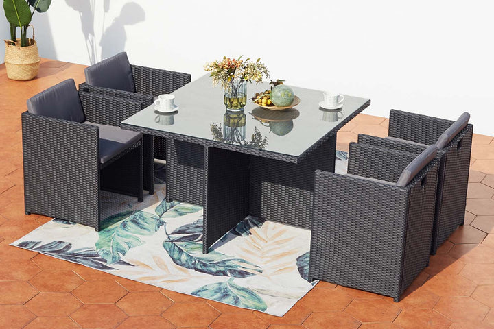 salon de jardin encastrable pour 4 personnes en résine tressée Noir et gris