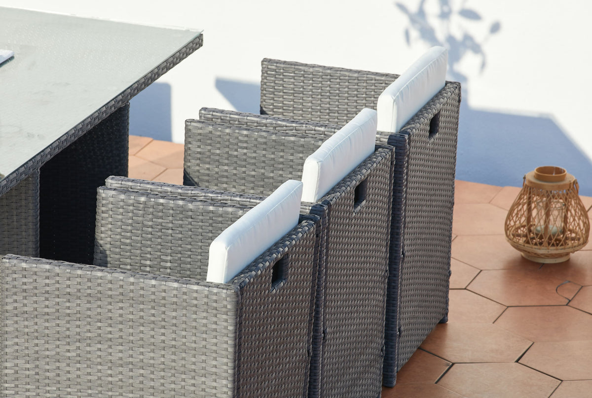 salon de jardin encastrable pour 6 personnes Gris et blanc