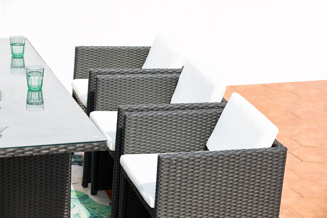 salon de jardin encastrable pour 6 personnes Noir et blanc