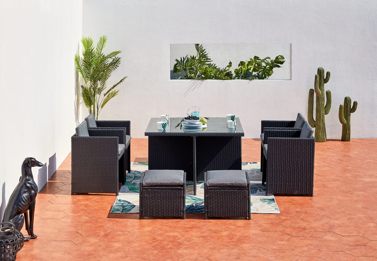 salon de jardin encastrable pour 8 personnes Noir et gris