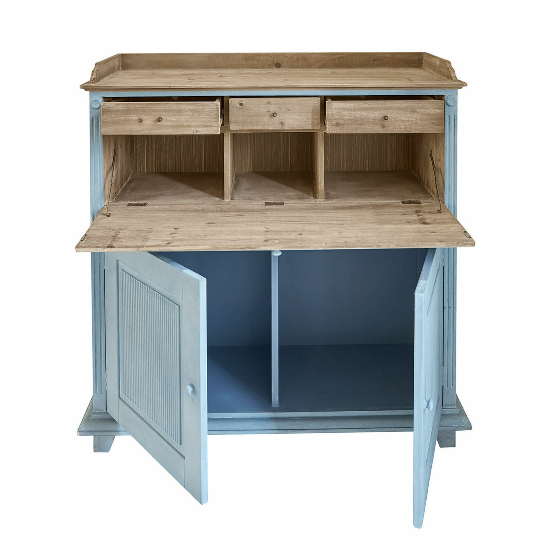 Secrétaire Marignelle bois bleu vieilli LOBERON — photo produit