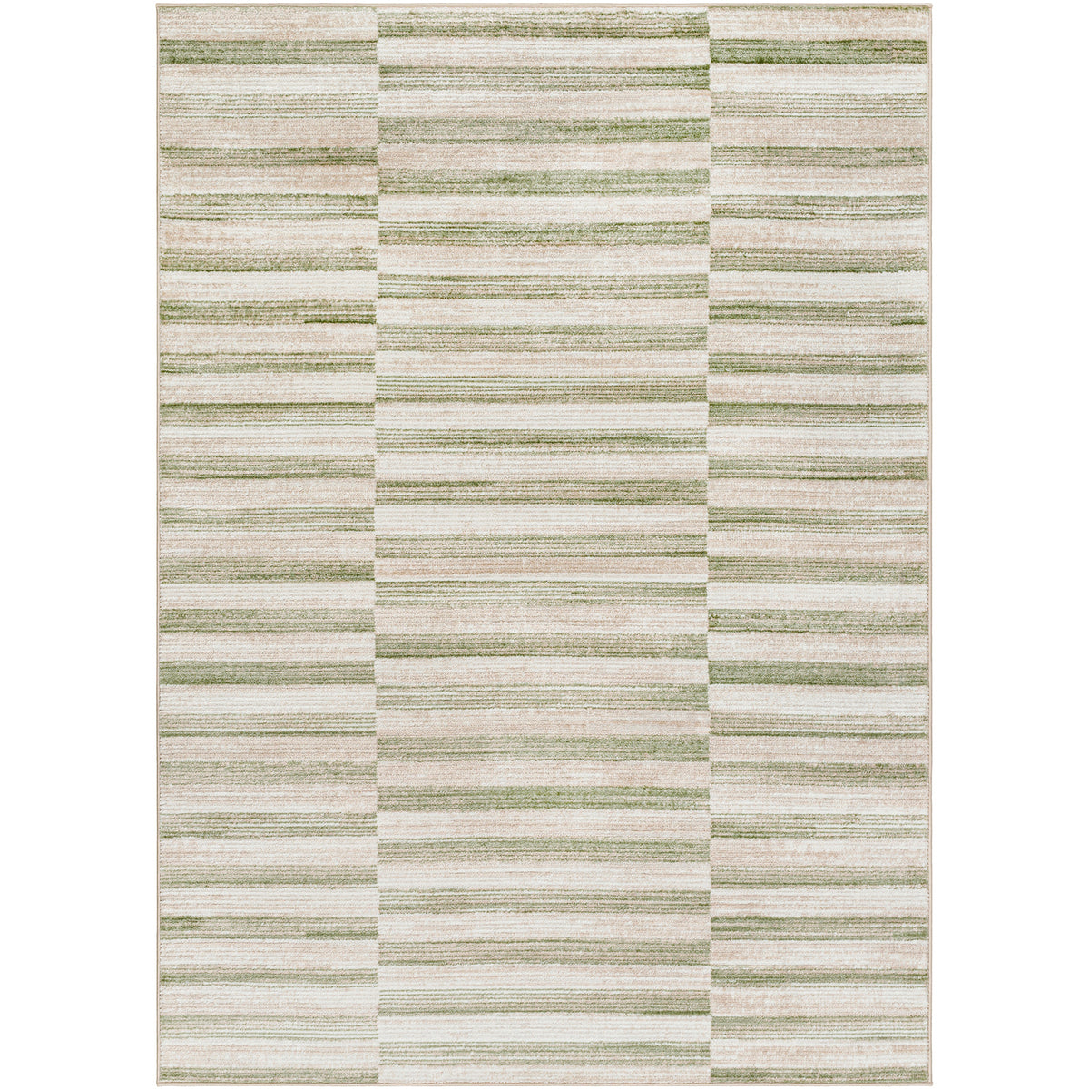 Tapis Surya Perla scandinave, rayures décalées vert sauge et ivoire