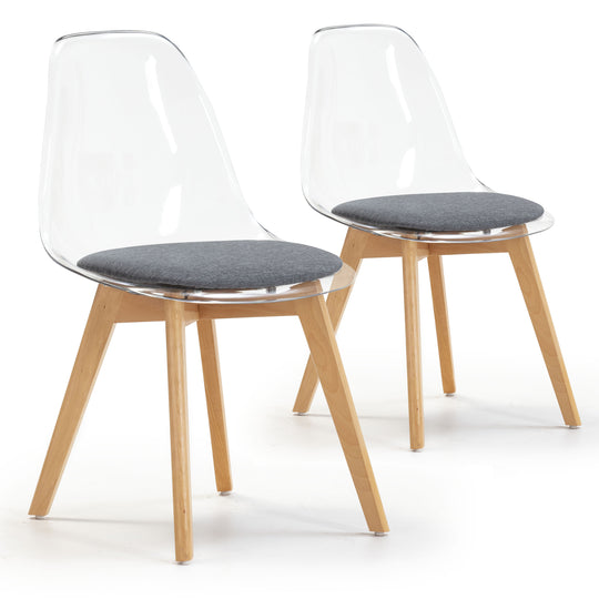 Lot de 2 chaises transparentes avec assise Gris