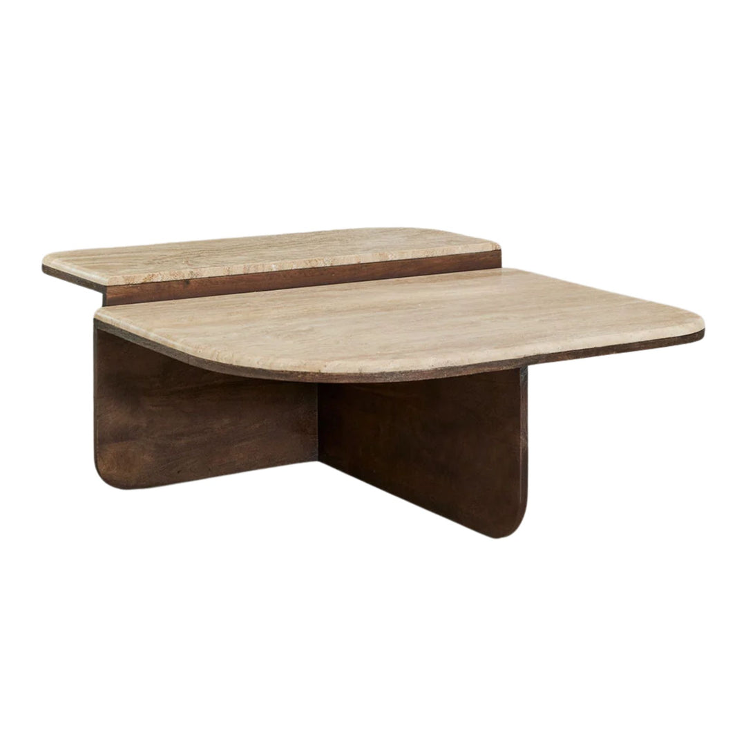 Table basse SKLUM Clotsh 90x90 cm en pierre naturelle et bois de manguier
