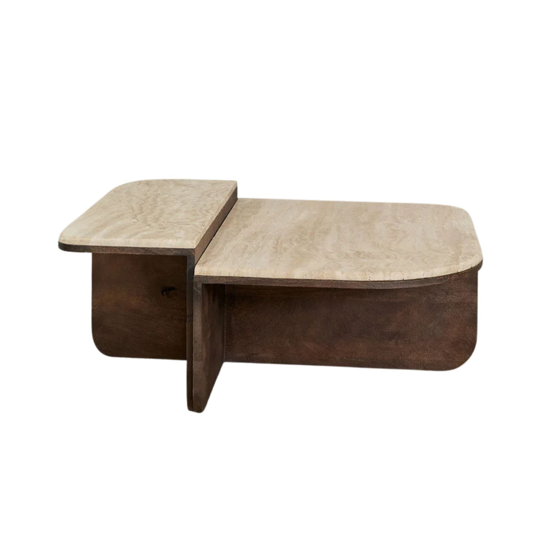 Table basse SKLUM Clotsh 90x90 cm en pierre naturelle et bois de manguier