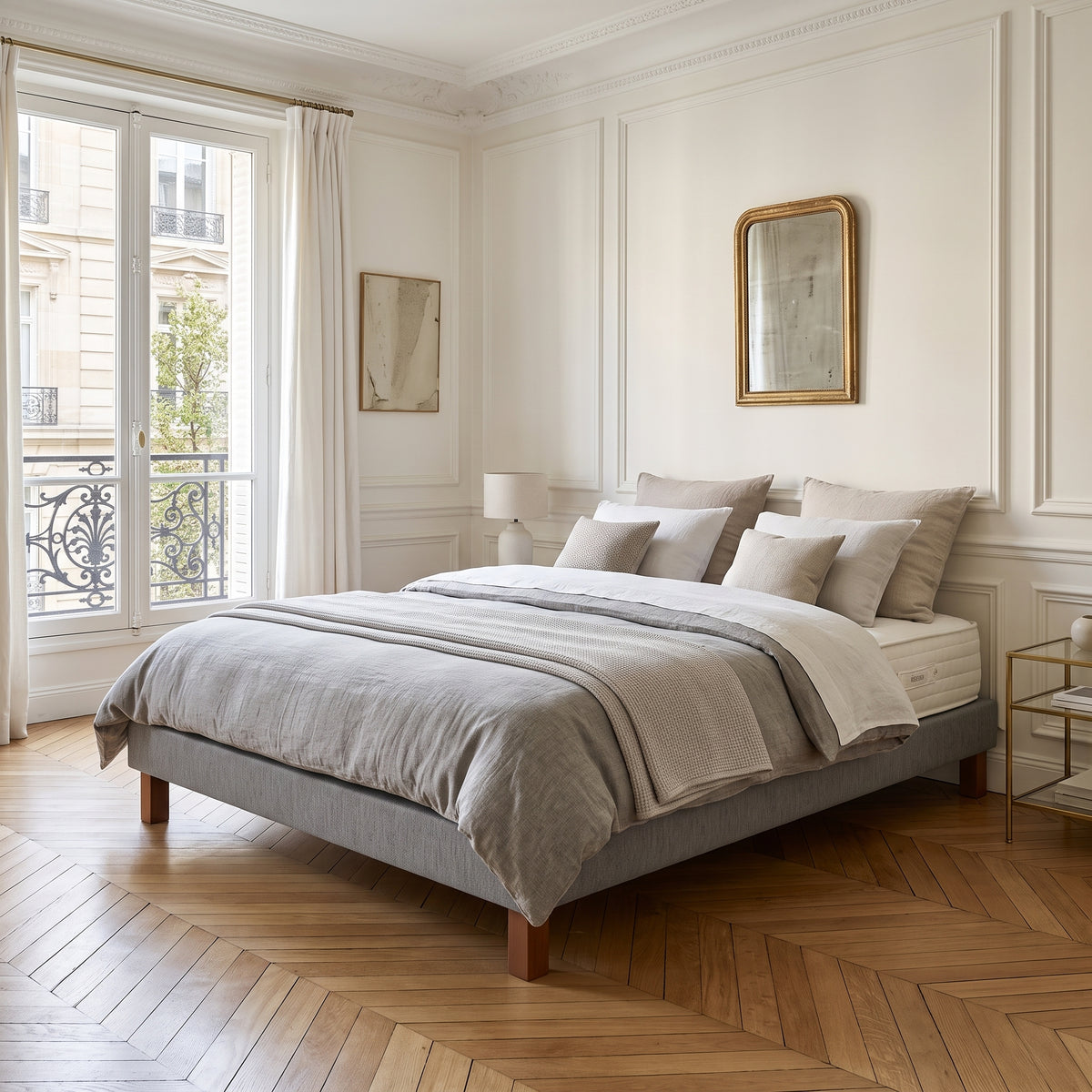 Sommier à lattes SIMMONS Adova Amy gris 160x200 cm avec pieds inclus — en situation