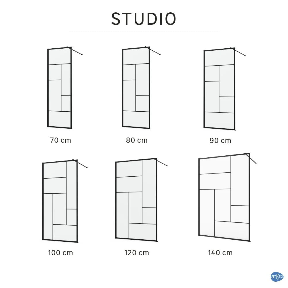 Paroi de douche italienne SENSEA Studio sérigraphié noir 140x200cm 8mm — photo produit