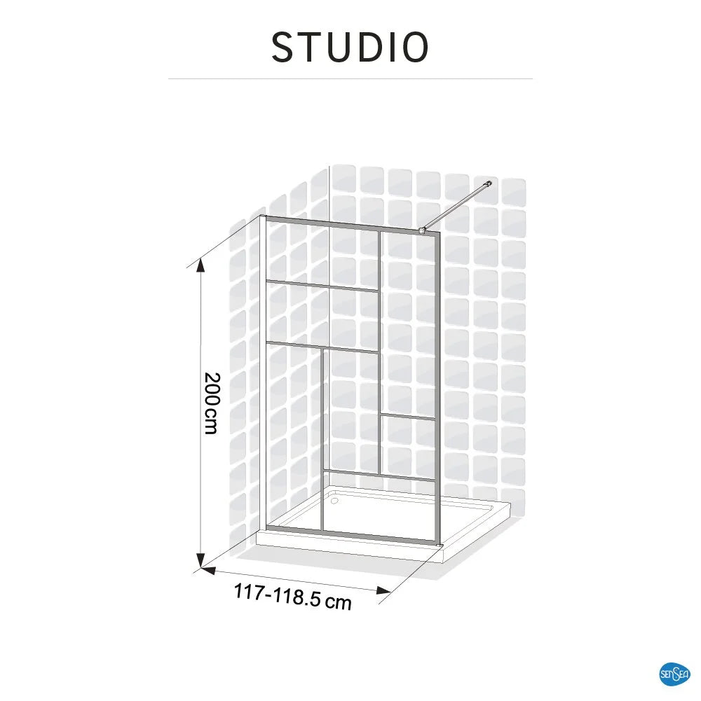 Paroi de douche italienne SENSEA Studio sérigraphié noir 140x200cm 8mm — photo produit