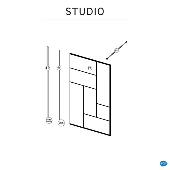 Paroi de douche italienne SENSEA Studio sérigraphié noir 140x200cm 8mm — photo produit