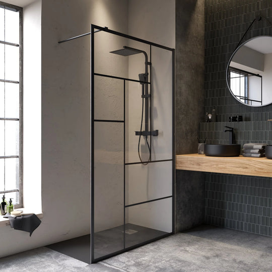 Paroi de douche italienne SENSEA Studio sérigraphié noir 140x200cm 8mm — photo produit