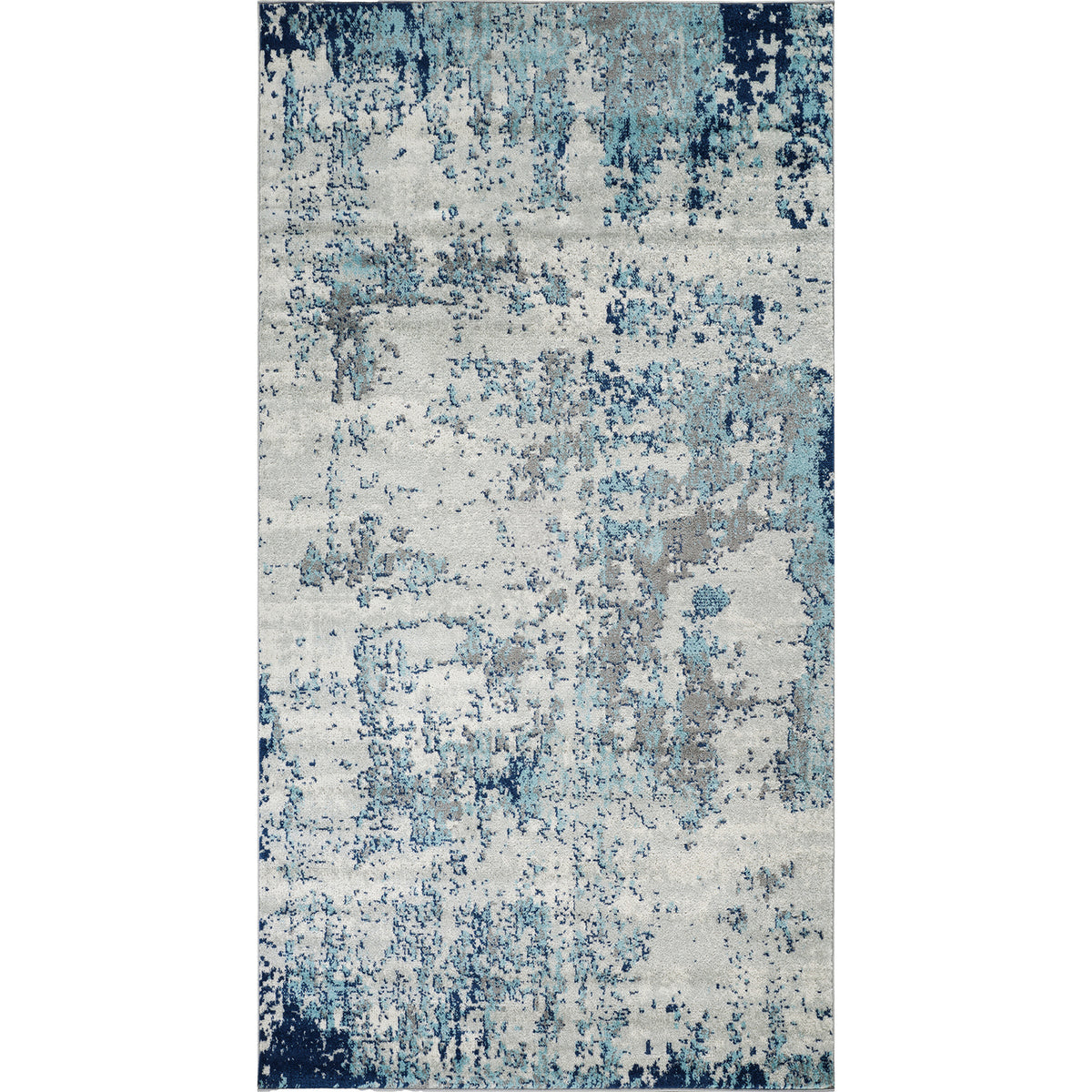 Tapis SURYA Dunkirk moderne, motif abstrait effet usé bleu foncé et turquoise sur gris clair, vue 3