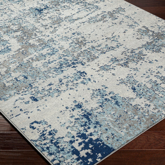 Tapis Rond Abstrait Moderne Bleu/Gris/Blanc Rond Dunkirk