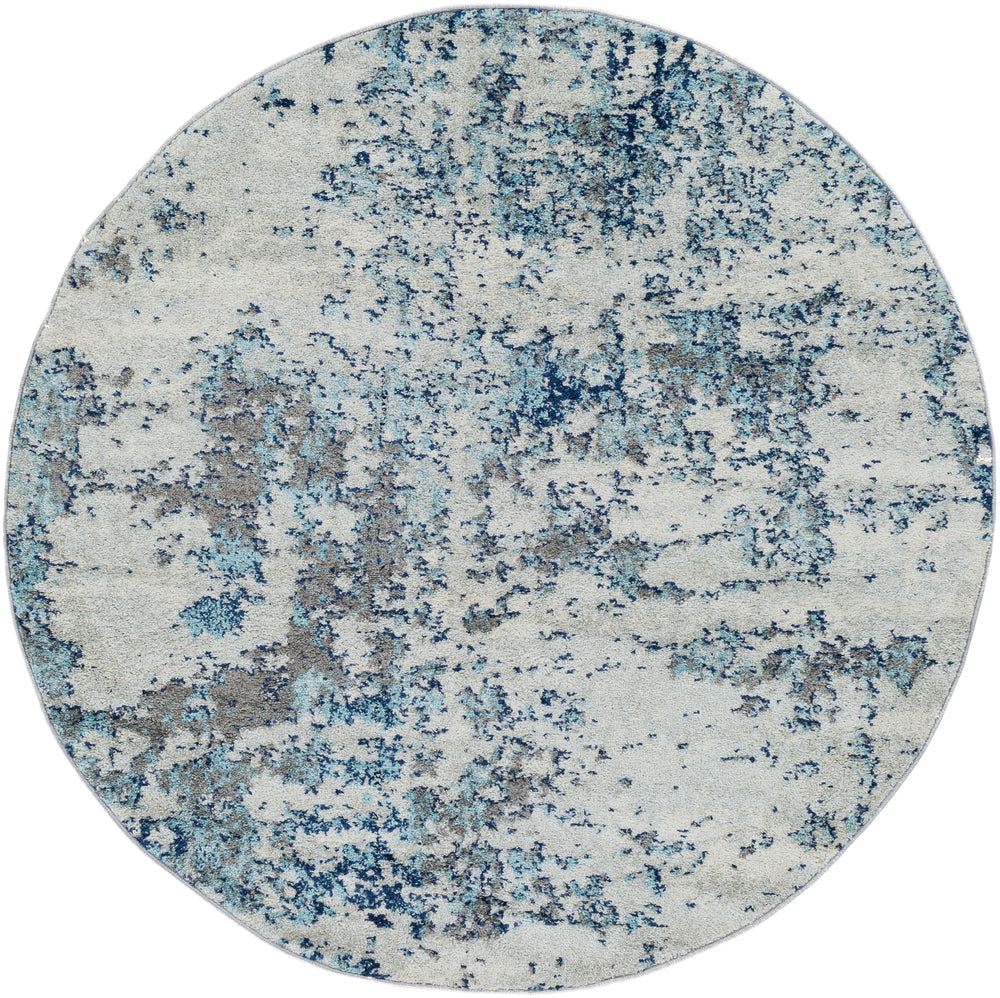 Tapis Rond Abstrait Moderne Bleu/Gris/Blanc Rond Dunkirk