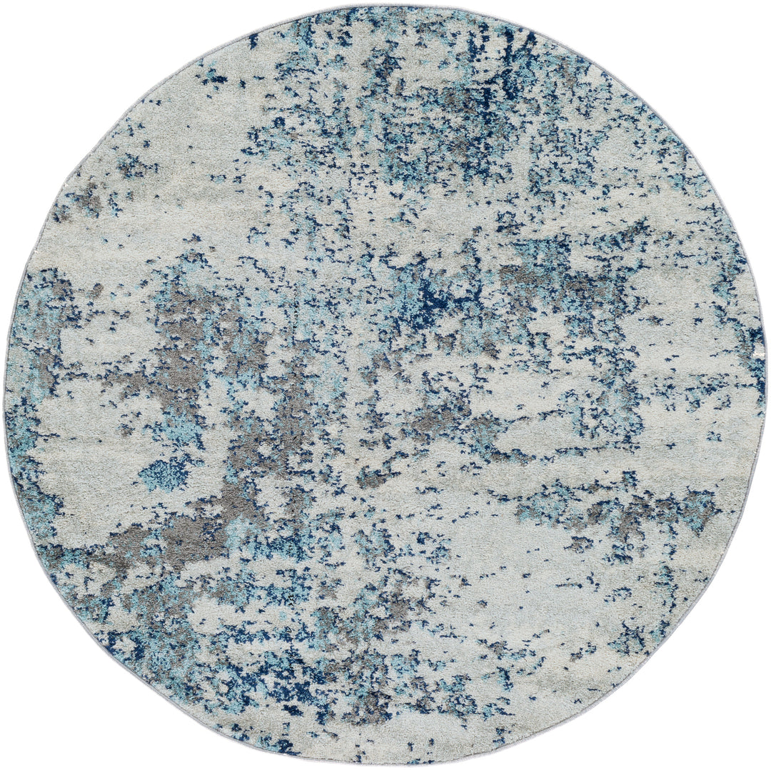 Tapis Rond Abstrait Moderne Bleu/Gris/Blanc Rond Dunkirk