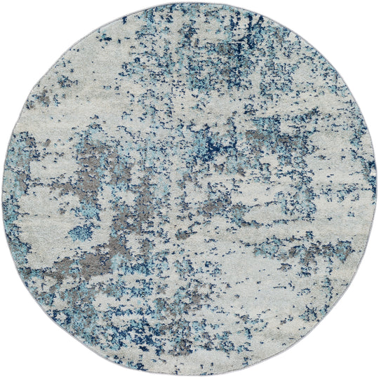 Tapis Rond Abstrait Moderne Bleu/Gris/Blanc Rond Dunkirk