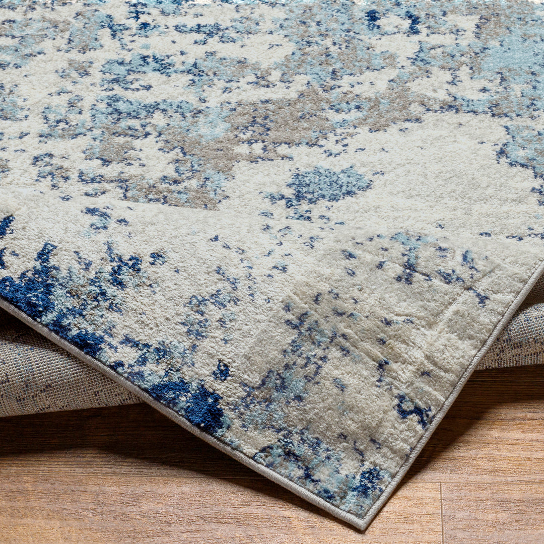 Tapis Rond Abstrait Moderne Bleu/Gris/Blanc Rond Dunkirk