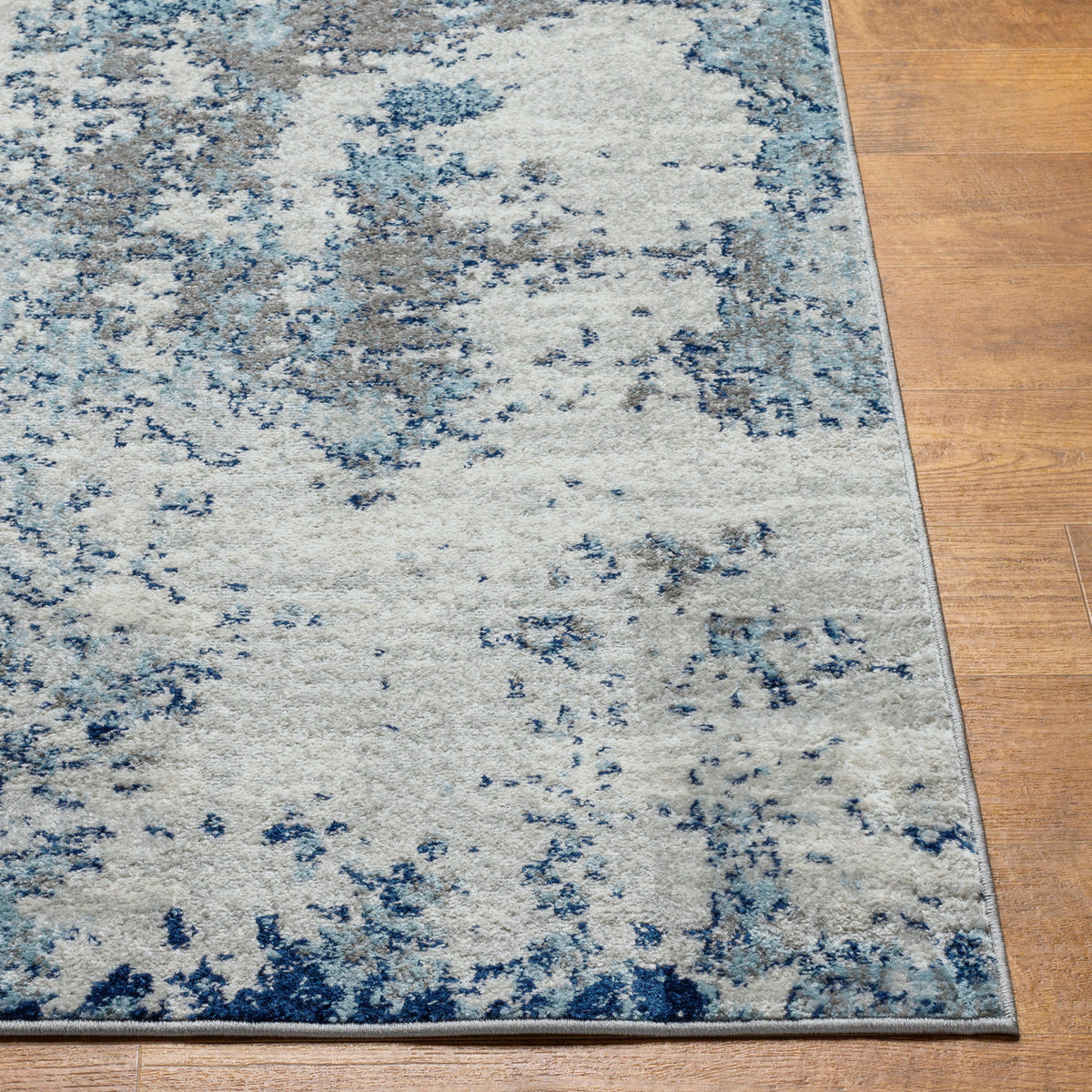 Tapis SURYA Dunkirk moderne, motif abstrait effet usé bleu foncé et turquoise sur gris clair, vue 6