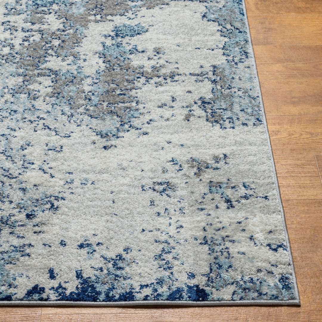 Tapis Rond Abstrait Moderne Bleu/Gris/Blanc Rond Dunkirk
