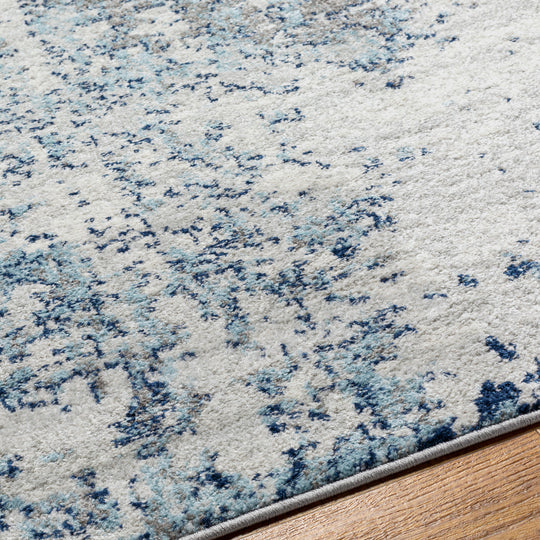 Tapis Rond Abstrait Moderne Bleu/Gris/Blanc Rond Dunkirk