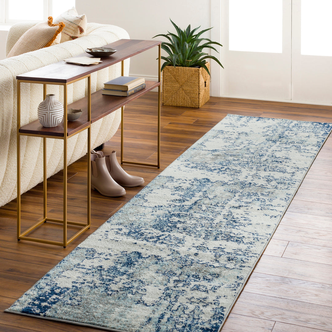 Tapis Rond Abstrait Moderne Bleu/Gris/Blanc Rond Dunkirk