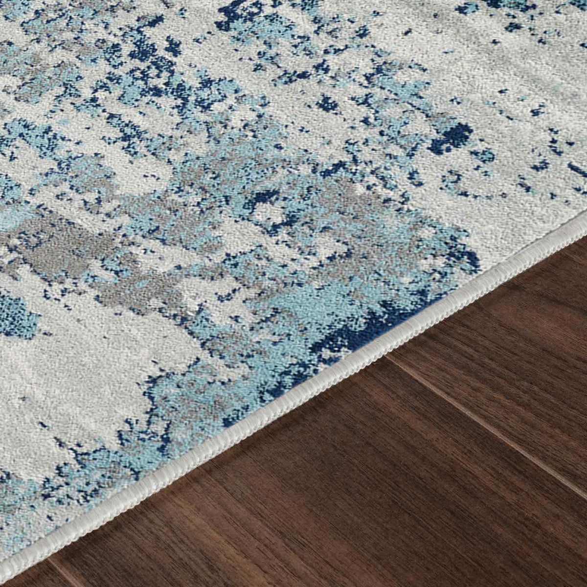 Tapis SURYA Dunkirk moderne, motif abstrait effet usé bleu foncé et turquoise sur gris clair, vue 11