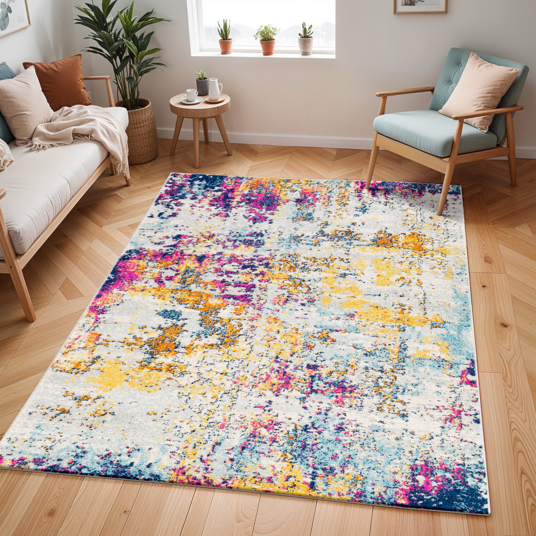 Tapis Abstrait Moderne Bleu/Jaune/Rose Dunkirk 160x220cm