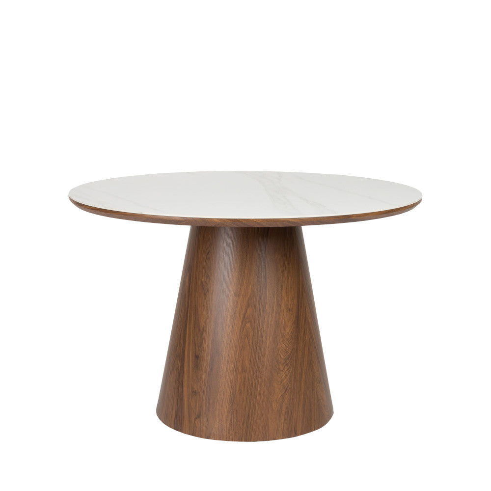 Table à manger ronde DRAWER Almira 4 personnes en pierre et bois foncé