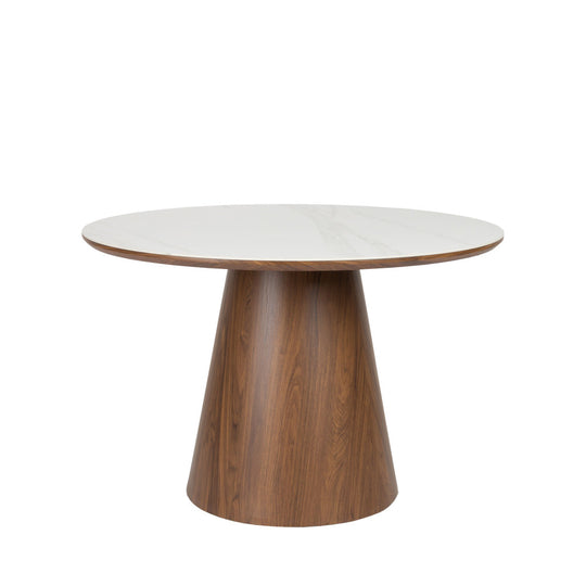 Table à manger ronde DRAWER Almira 4 personnes en pierre et bois foncé