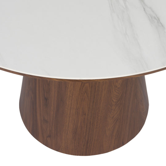 Table à manger ronde DRAWER Almira 4 personnes en pierre et bois foncé