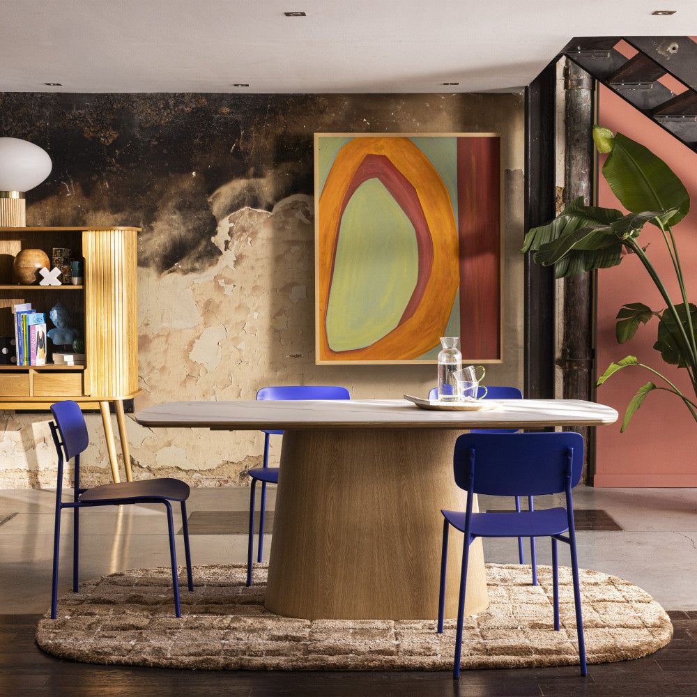 Table à manger DRAWER Reno 8 personnes effet marbre et bois